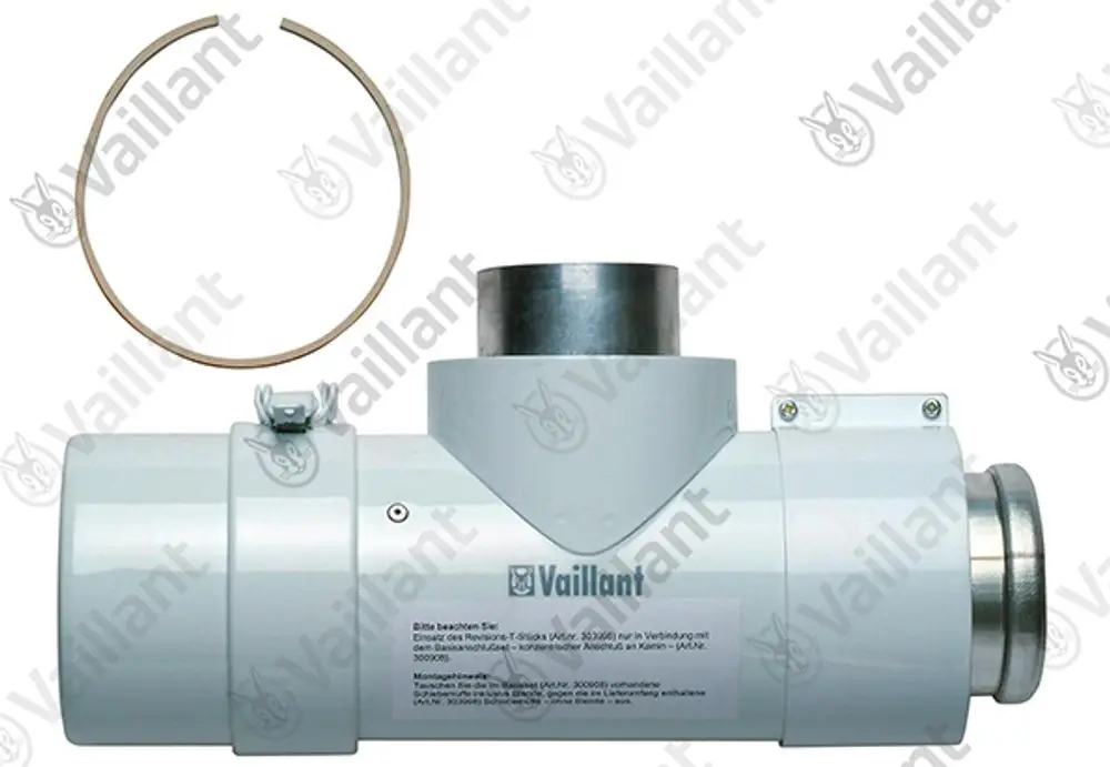 Vaillant T-Stück Anschlussset in weiß mit Verbindungselement und Aluteil. Komponenten für Heizsystem-Anschlüsse.